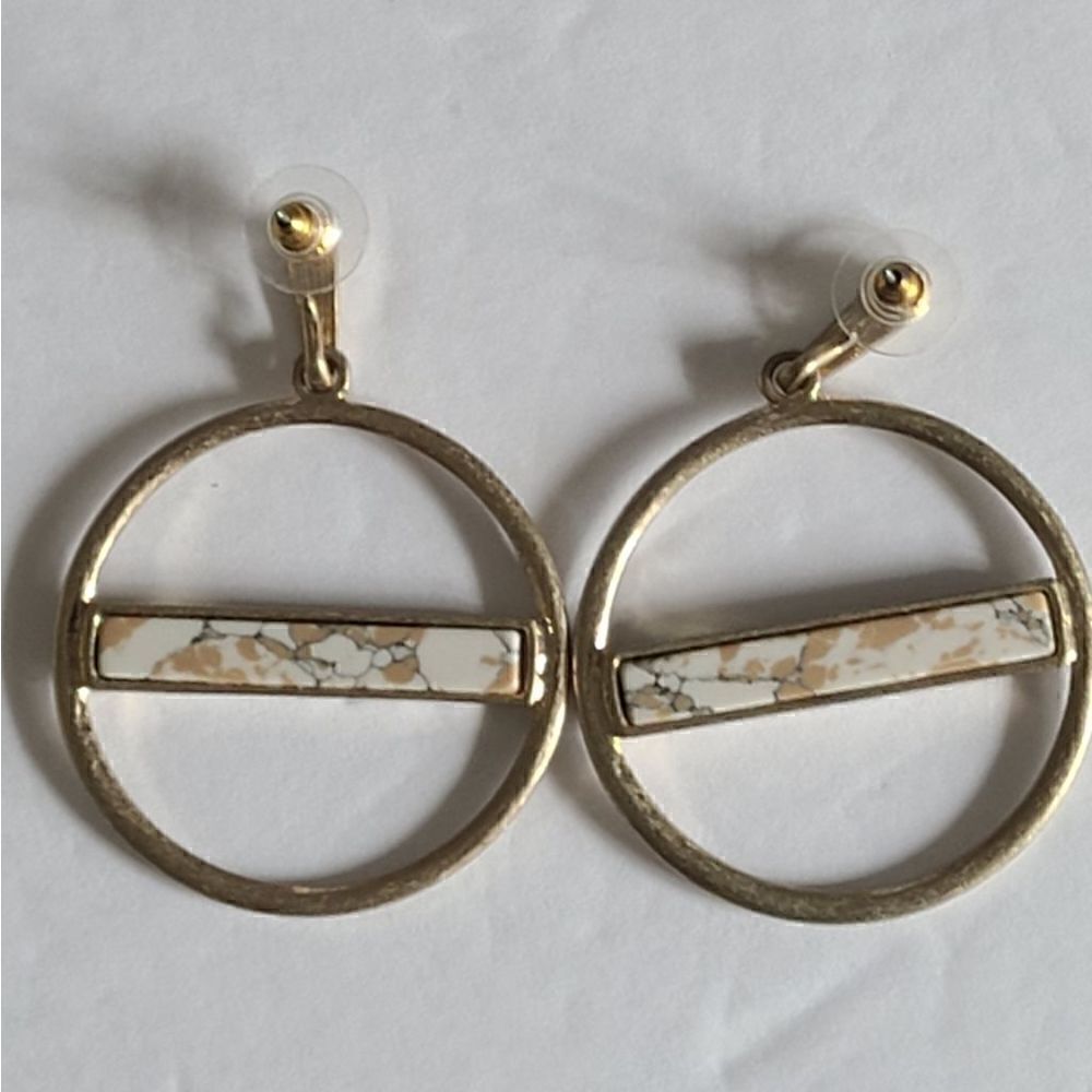 Gold Tone Circular Hoop Rhinestone Accent Post Earrings - Picture 10 of 10